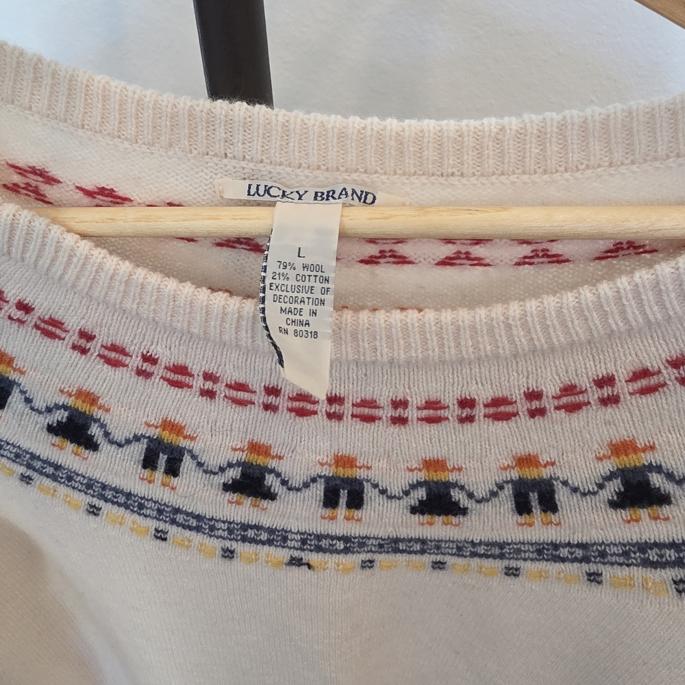 Lucky Brand 79% Wool Blend Fair Isle Sweater with Elbow Patches - Size Large - Picture 5 of 6